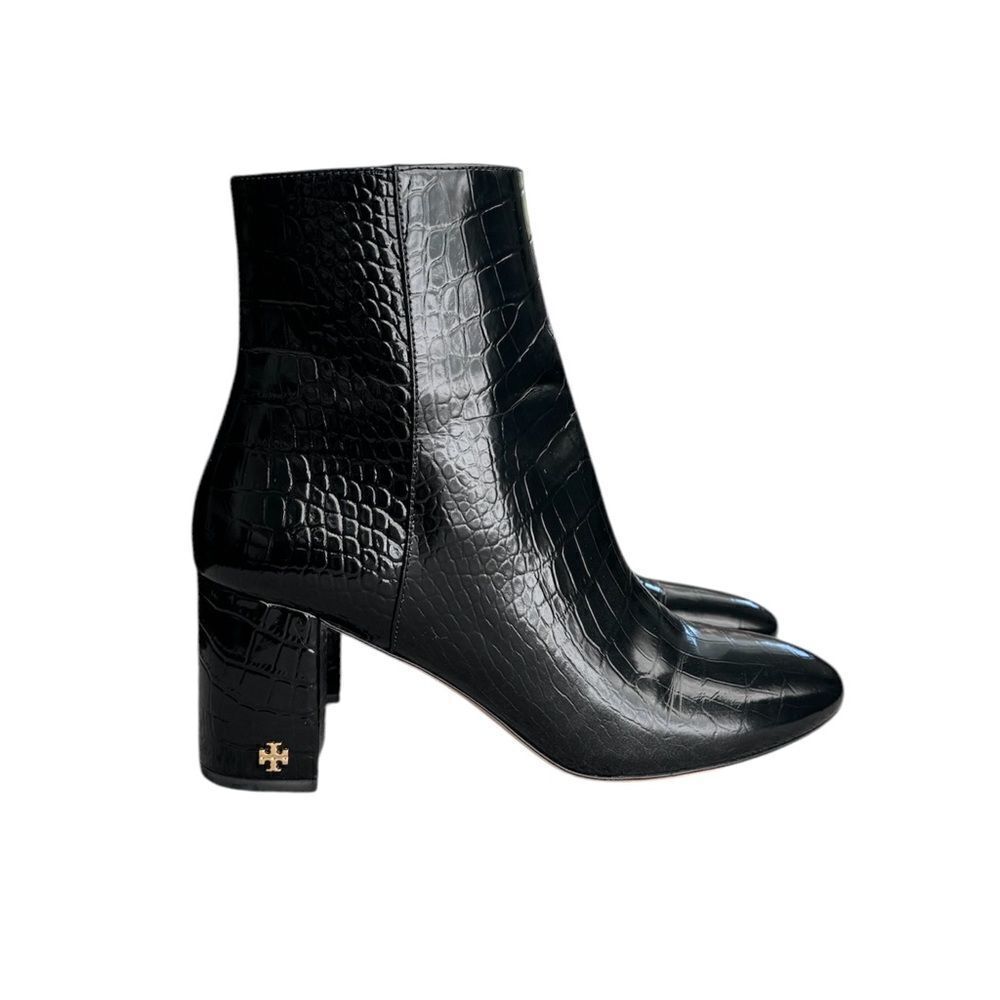 TORY BURCH Brooke 70mm Croc-Embossed Ankle Boots in Just Black - 8-1/2